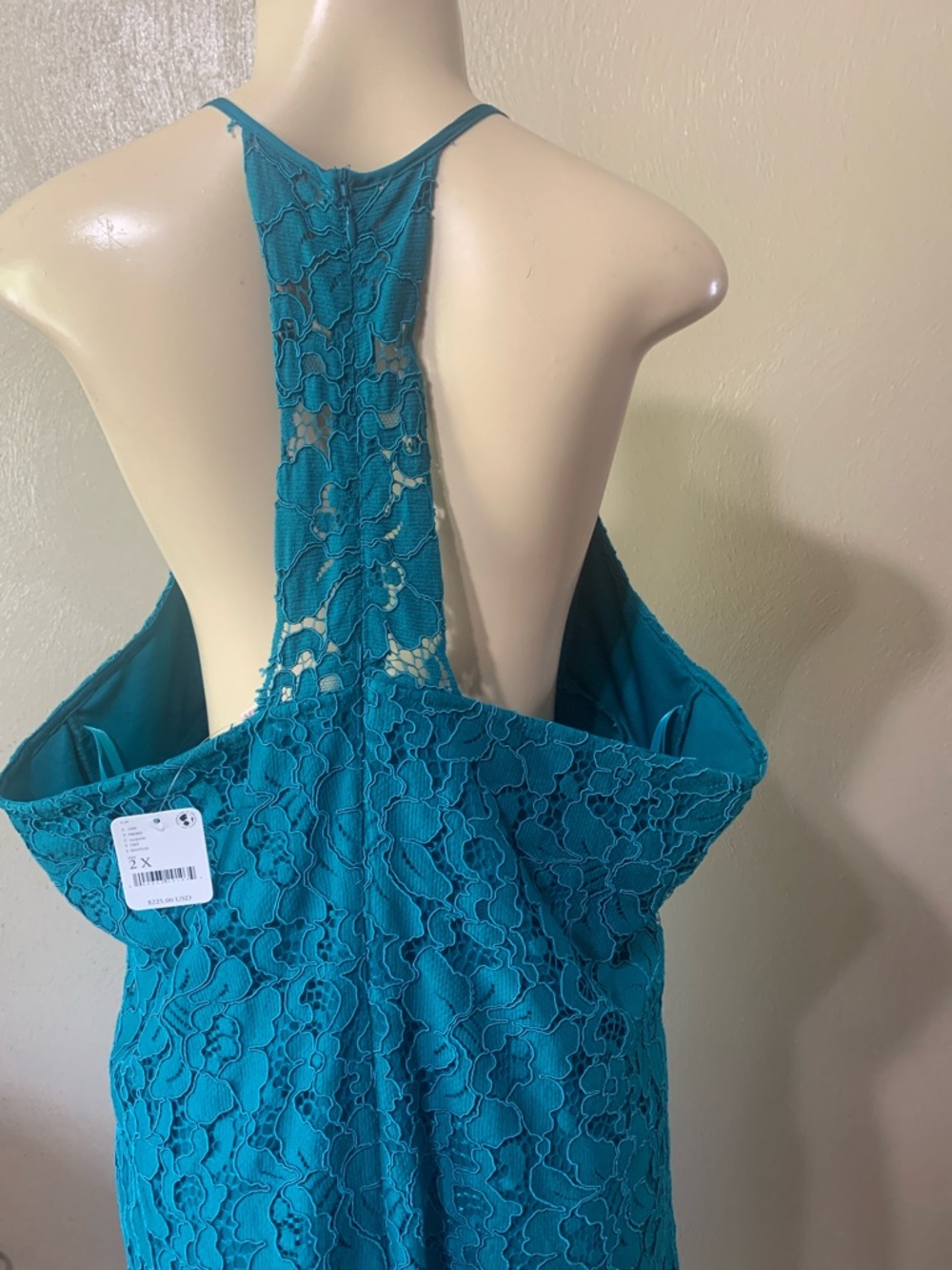 Free People Hutch size 2X Teal Floral Lace Halter Back Dress Lined, NWT - Picture 8 of 10